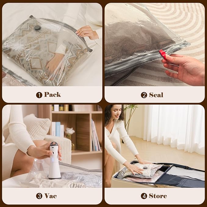 Vacbird 12 Pack Vacuum Bags for Travel with Rechargeable air Pump, Carry-on Size Vacuum Seal Bags for Luggage and Suitcase Compression, Space Saver for Clothes and Clothing Travel | See Contents Easily with Transparent Bags, 1500mAh Pump Compresses 90+...