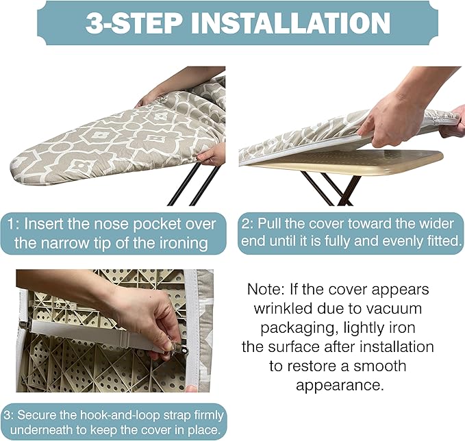 UniSimp Ironing Board Cover and Pad 18"x54" Extra Thick Natural Cotton, Scorch and Stain Resistant Iron Board Cover, Extra Large Iron Board Cover with Fasteners Heavy Duty Heatproof Elastic Edge Zebra