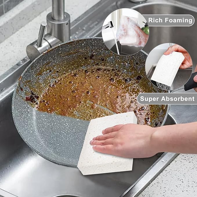 Extra Large Dish Sponges Kitchen for Cleaning, Natural Cellulose Sponges Reusable and Biodegradable, Non Scratch Sponge for Dishes Household Use (2-Pack)