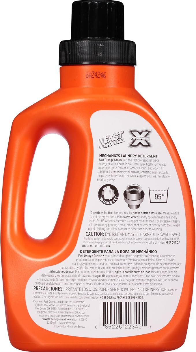 Fast Orange 22340 Laundry Detergent For Oil, Grease, Automotive Stains And Odors, Eliminates Fuel, Oil, Exhaust Stains 40 fl. Oz (Pack of 2)