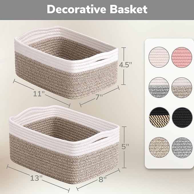 Goodpick Baskets for Shelves, Storage Basket for Organizing, Storage Bins, Toy Box, Wicker Basket for Organization 3 Pack, White & Light Gray, 13 x 8 x5 in