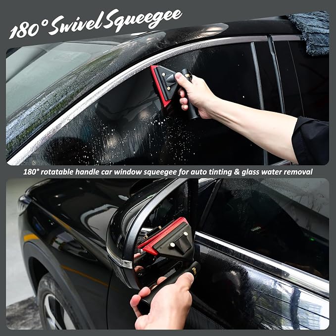 EHDIS Small Window Squeegee for Tinting/Cleaning with 3 Replacement Blades | Flexible Rubber Blade for Tight Spaces Shower Doors, Mirrors, Auto Glass, and Windows Film Installing and Washing