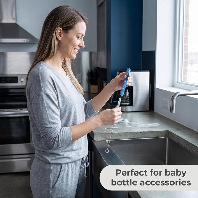 2 Pack Straw Cleaner Brush, Reusable Metal Handles Straw Cleaner Brush Extra Long for Stanley Mug 40, 30, 20 oz, 10mm Wide for Sippy Cup, Water Bottle and Tubes (Clear+Blue)
