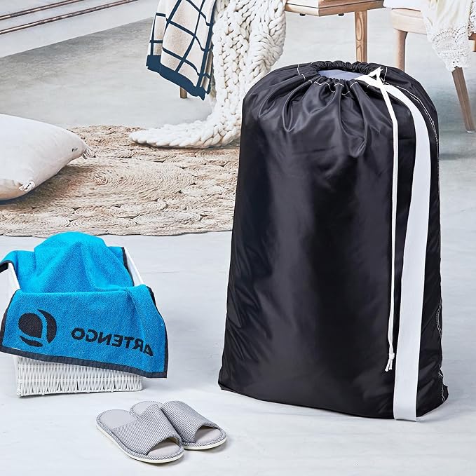 HOMEST XL Laundry Bag with Strap, Clothes Organizer for Dorm & Travel | Heavy-duty nylon material supports bulky garments and daily transport between baskets and storage areas, Black