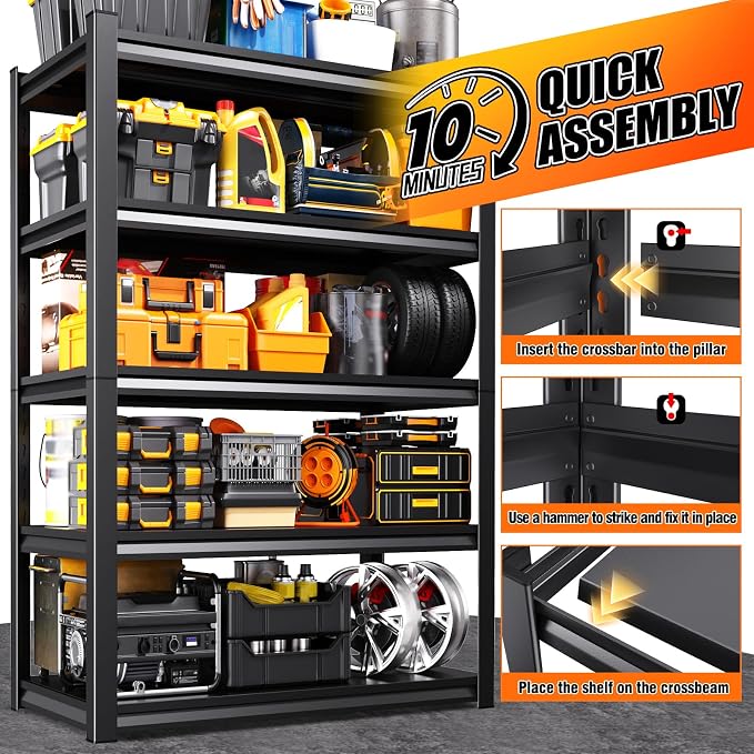 46''W Garage shelving,2500lbs AdjustableTall Heavy Duty Shelving,5T Garage Shelves ,Storage ShelvesUnit，Metal Standing Shelf Units， Utility Rack For Kitchen Warehouse Basement 71.2*46*19.7,3-pack