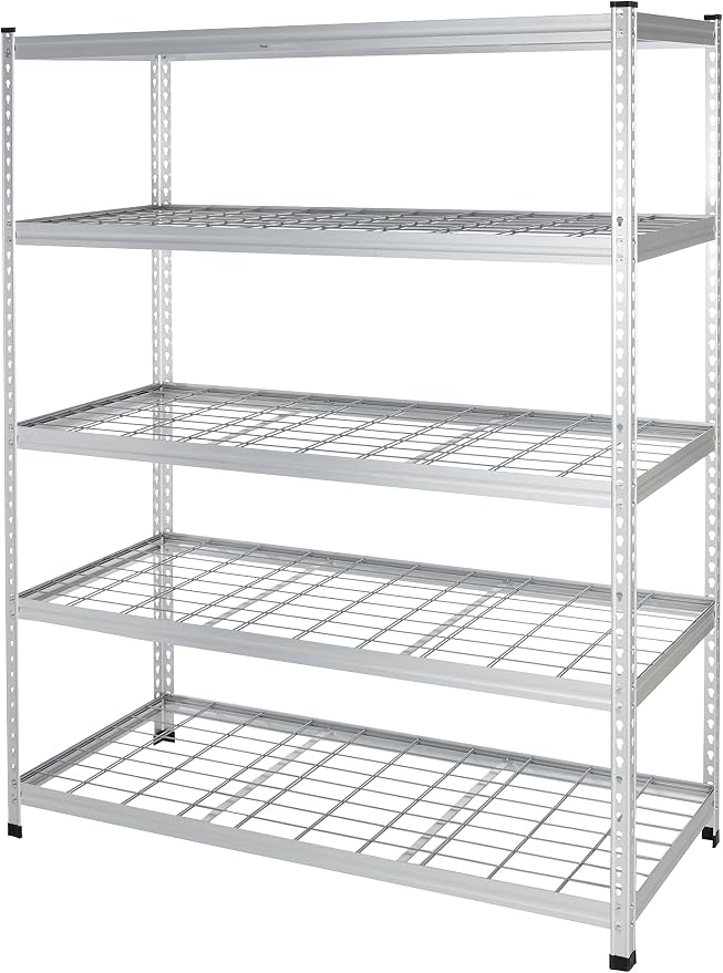 Amazon Basics Heavy Duty 5 Shelf Storage Shelving Unit, High-Grade Aluminum, Shelves, Adjustable Height, 60" x 24" x 78", Silver | Heavy Duty