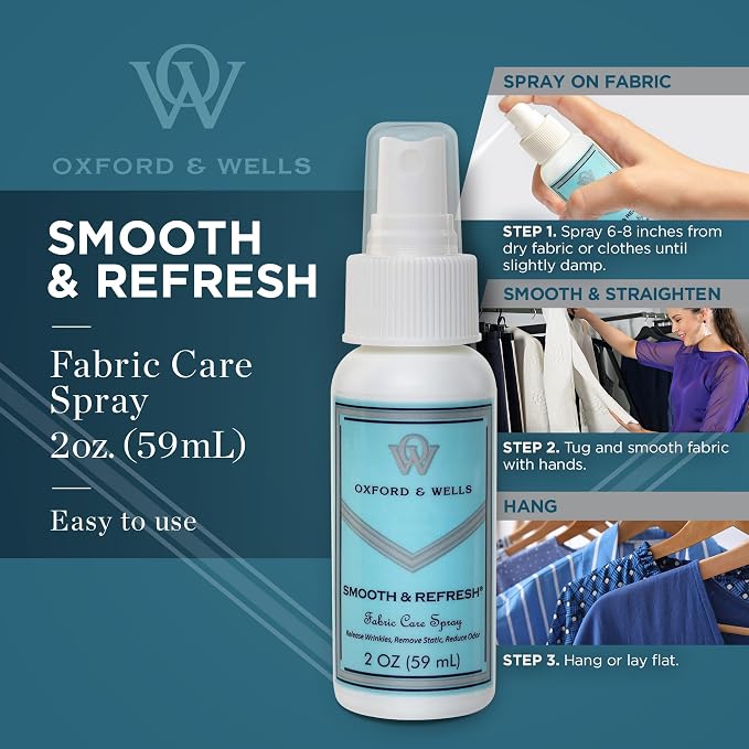 Oxford & Wells Fabric Wrinkle Remover & Static Reducer for Clothes, Wrinkle Spray for Clothing, Clothes Freshener, Non-Ironing Static Remover - Wrinkle Release Spray – Non-Aerosol 2 oz (Pack of 3)
