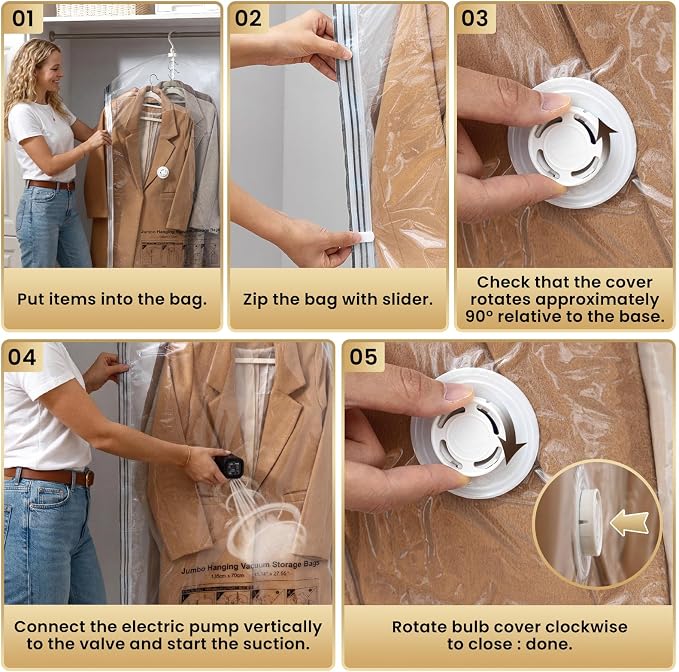 TAILI Hanging Vacuum Storage Bags with Electric Air Pump, Vacuum Seal Bags for Clothing Travel, Space Saving Hangers for Clothes, Coats, Suits and Jackets, Set of 4(2 Long, 2 Short)