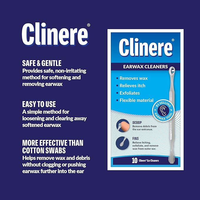 Clinere® Ear Cleaners, Gentle Ear Cleaning and Ear Wax Removal Tool, Itch Relief, Exfoliates, 10 Count