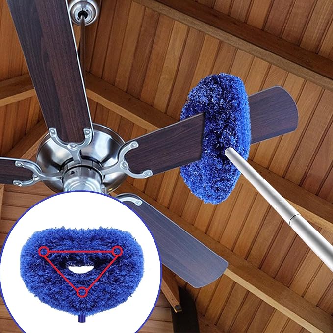Max 66'' Ceiling Fan Cleaning Duster with Extension Pole Wall Dusting Brush | Microfiber Ceiling Fan Blade Cleaning Brush, Removable Dusting Brush, Cleaning Walls, Bookshelves, Doors, Windows