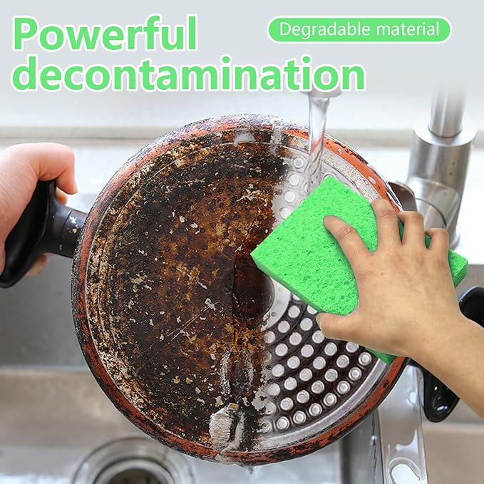 Cellulose Sponges, Large Size 4" x 6" x 1" - Heavy Duty Scrub Kitchen Sponge, Clean Tough Messes Without Scratching Kitchen Cleaning Pads, Pop Up Eco DIY (6 Pack), Green
