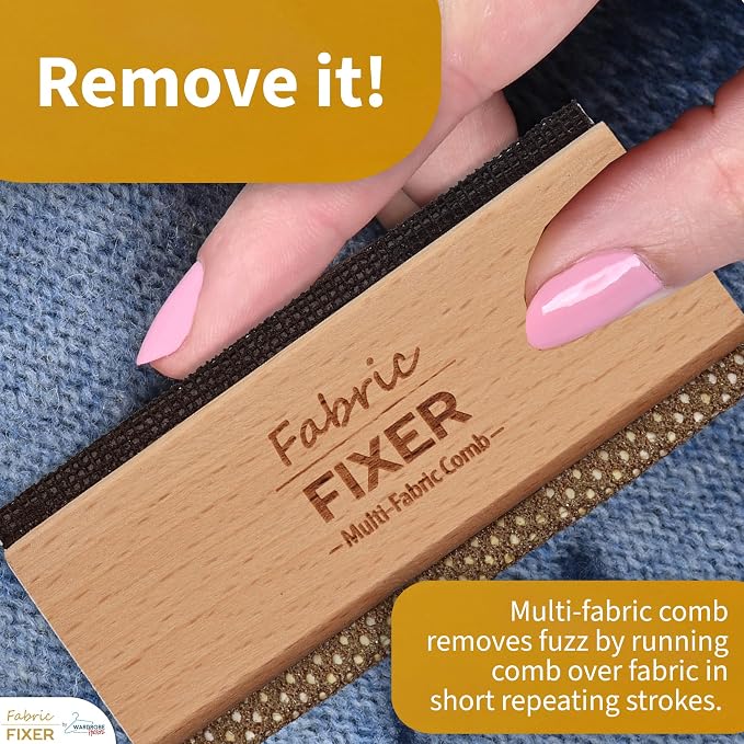 Multi-Fabric Sweater Comb with Natural Beech Wood Handle (Double Edge Design) Manual Fabric Defuzzer Wool Lint Shaver Comb Scraper for Clothing Pills, Furniture, Sheets and Fabrics