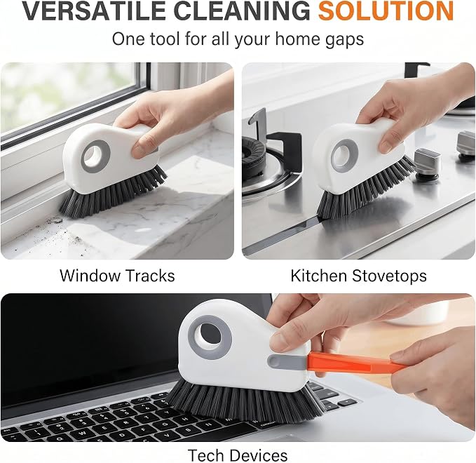 2 PCS Window Track Cleaner, 2 in 1 Groove Cleaning Brush with Hidden Scraper, Hard Bristle Crevice Cleaning Tool, Sliding Door Track Cleaner for Window Sill, Narrow Gaps, Kitchen, Bathroom