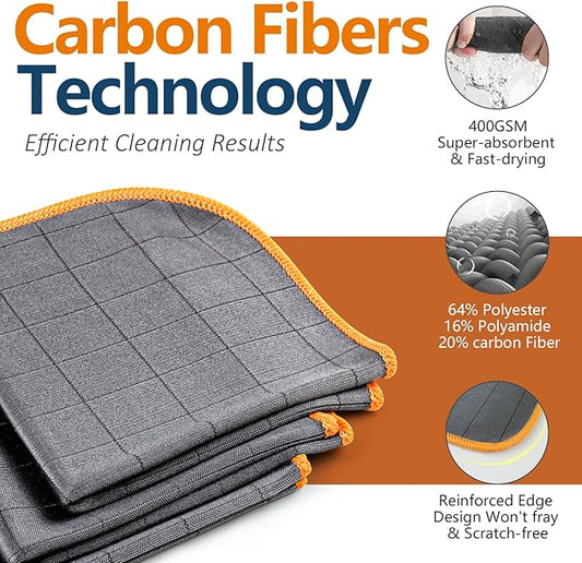 Airlab Glass Polishing Cloth Streak Free Miracle Cleaning Cloth Lint Free Microfiber Cleaning Rags for Glasses Kitchen Dish Mirrors Easy Clean, Pack of 3, 12" x 12", Grey-Orange