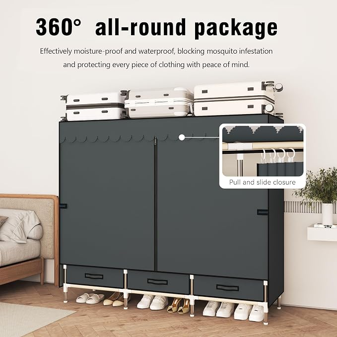 Portable Closet Wardrobe with Drawers for Bedroom，Apartment and Living Room