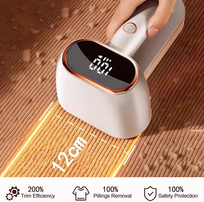 Dual-Head Fabric Shaver and Lint Remover, Rechargeable Sweater Shaver with LED Display, 6 Stainless Steel Blades & 3 Speed Lint Shaver, Electric Defuzzer for Clothes, Pills, Couch, Furniture