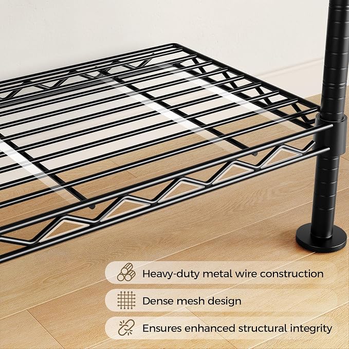 Closet Organizers and Storage, 5-Row Heavy Duty Clothes Rack for Hanging Clothes, Wall Mounted Closet System with 4 Telescopic Rods, 3 Fixed Rods, 6 Hooks, 8 Shelves for Wardrobe, Bedroom, Small Space