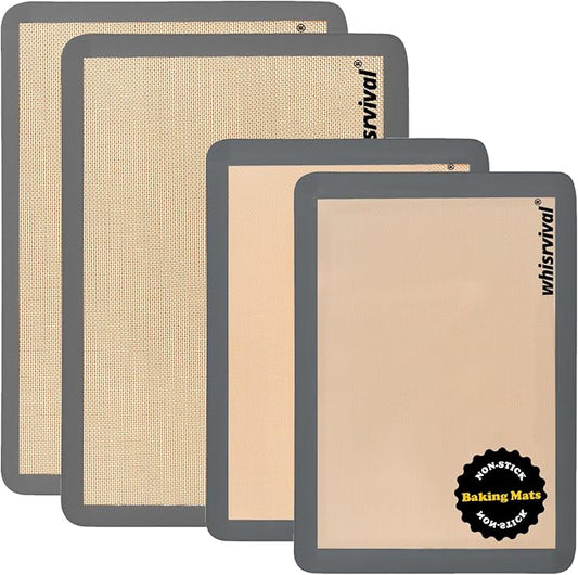 4 Pack Silicone Baking Mat, Non-Stick Silicone Baking Sheet, Food Safe, 480℉ Heat Resistant, 2 Half & 2 Quarter (Grey)