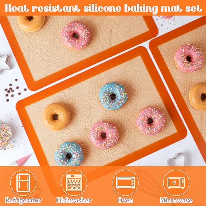 Nuanchu 8 Pieces Silicone Baking Mat Non-stick Silicone Baking Half Sheet 16.5'' x 11.6'' Silicones Cookie Sheet Easy Clean Oven Cookie Liner for Oven Making, Macaroon, Bread Pastry (Orange)