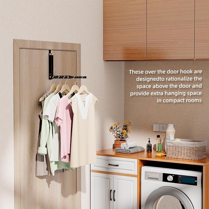 BAKON 2 Pack Heavy Duty Over the Door Hanger, Compact 10 Ridges Double Folding Over Door Hanger, Space Saving Over the Door Drying Rack for Laundry, Rustproof & Waterproof, (Black)