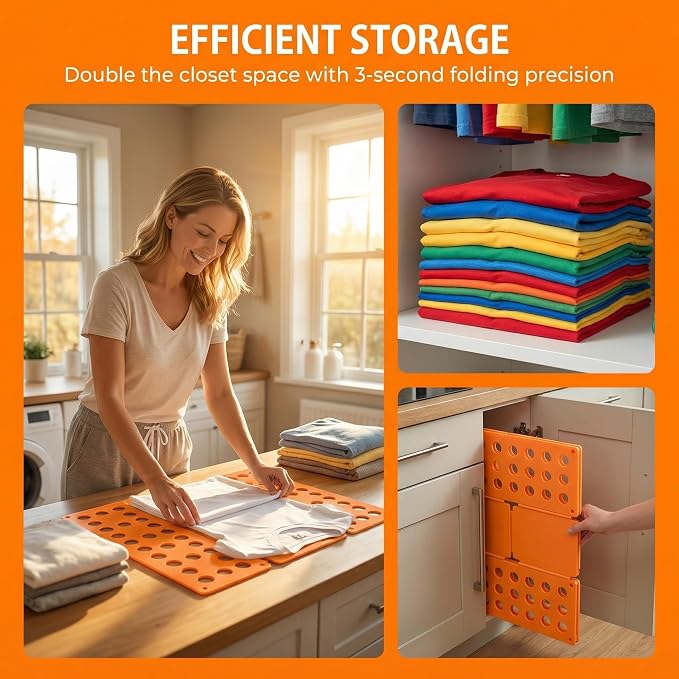 2 PCS Clothes Folding Board for Kid and Adult,T Shirt Folder Laundry Organizer Easy and Fast for Home Organization(Orange and Blue)