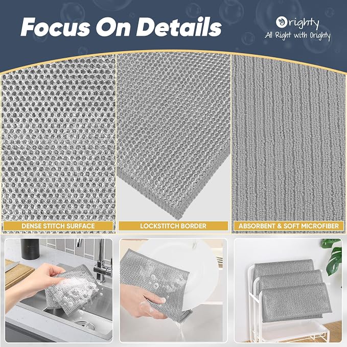 Orighty Multipurpose Wire Dishwashing Rag 24 Pcs, Upgraded Double-Layer Non-Scratch Wire Dish Cleaning Cloths, Reusable Steel Scrubber for Kitchen, Powerful Dishcloth Rag for Cookware, Grey, 7"x8"