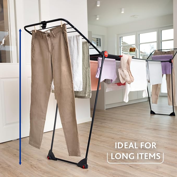 Vileda Infinity Flex Ultimate Black Edition Folding Clothes Airer | Telescopic frame 117-205 cm, XXL drying bars, aluminium and steel, pre-assembled, TÜV tested, comfort pack
