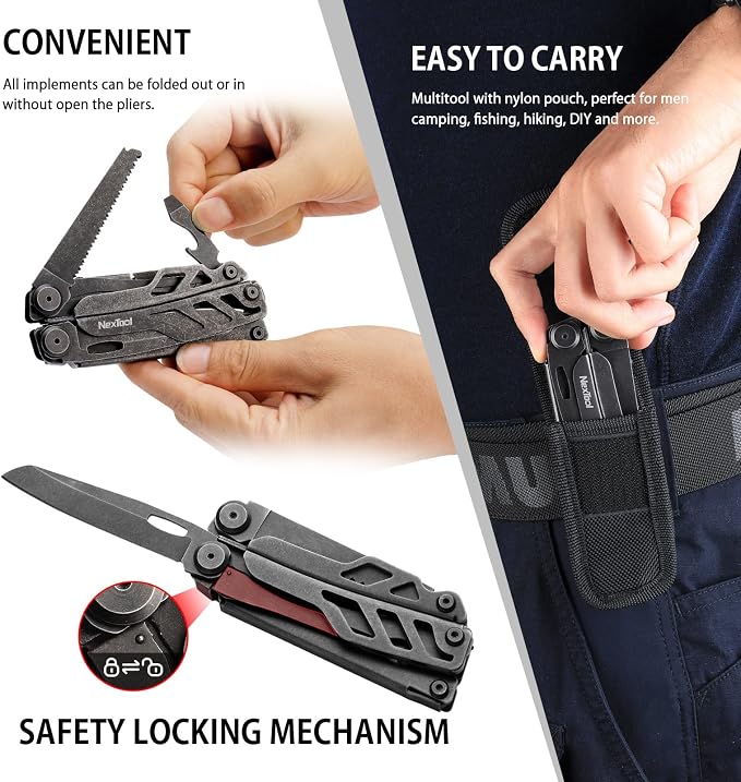 NexTool Flagship Pro Multitool Pliers with Full-size Scissors (Dark) | 16-in-1 Multi-tool, Safety Locking, Replaceable YG8 wire cutters, Tool for Camping, Survival, Fishing, Repair, Gifts for Men
