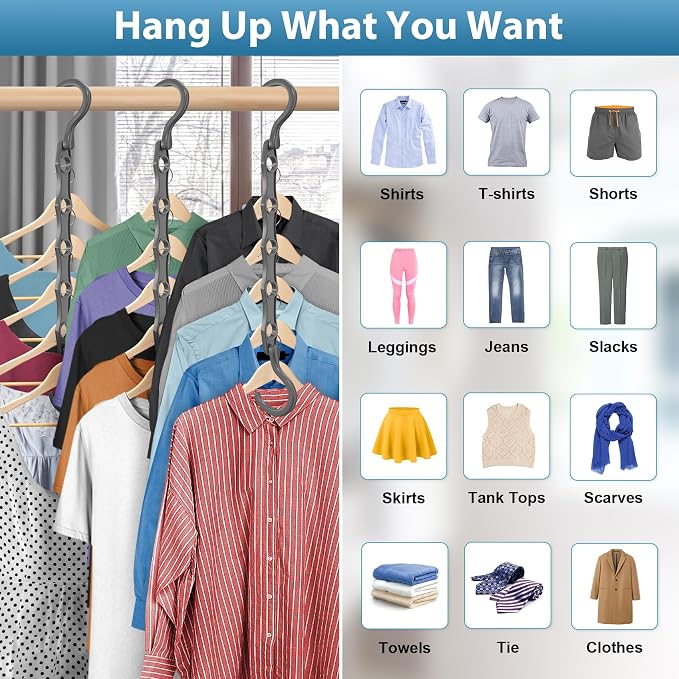 24 Pack Hangers Space Saving Magic Plastic Hanger Organizer Shirt Space Saving Hangers, Multi Clothes Hangers Space Saver for Closet Organizers Storage College Dorm Room Essentials, Grey | Shirt Space Saving Hangers, Multi Clothes Hangers Space Saver f...