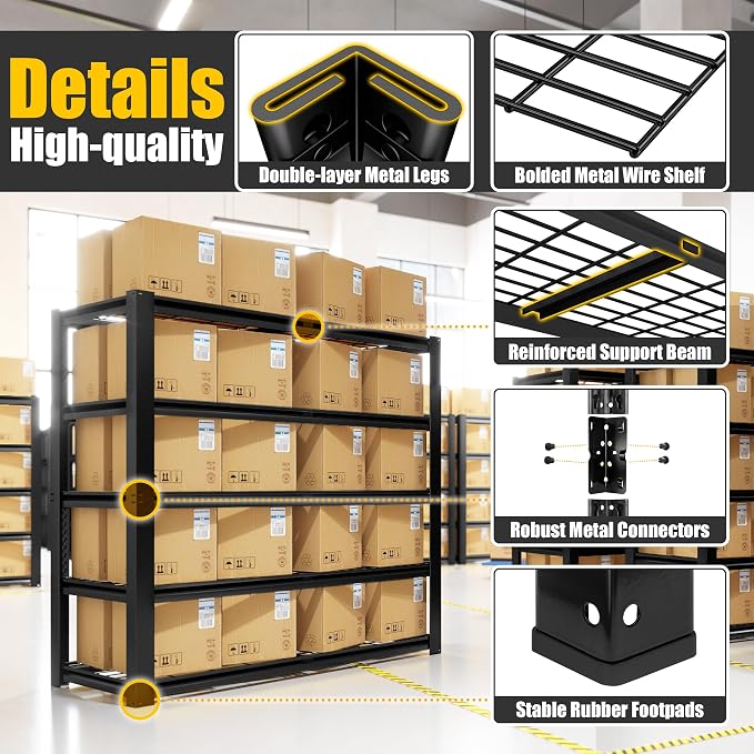 PrimeZone Heavy Duty Garage Shelving 2200 LBS 4 Tier Heavy Duty Storage Shelves Adjustable Industrial Metal Wire Shelf Unit for Garage,Basement,Pantry,Warehouse,Commercial,40" W X 20" D X 60" H 4Pack