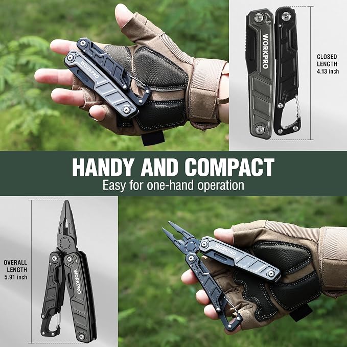 WORKPRO 11 in 1 Multitool Pliers with Pocket Clip and Sheath | EDC Multi Tool Knives with Safety Lock-Camping Tools Pocket Knife with Screwdriver Saw Blade Wire Cutter and Bottle Opener