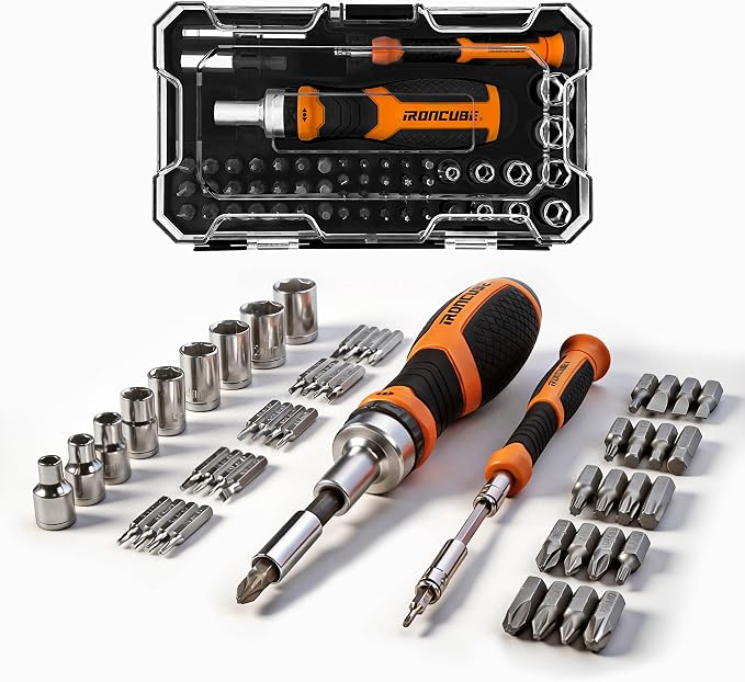 Ratcheting Screwdriver Set: 56-Piece Magnetic Multi Bits Tool Kit with Case
