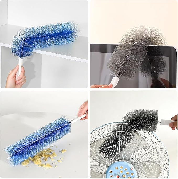 Fan Cleaning Brush, Flexible Dust Removal Brush, Reusable Microfiber Dust Collector, Cleans Without Disassembly, Suitable for Electric Fans, Louvers and Air Conditioning Vents (Blue + Gray).