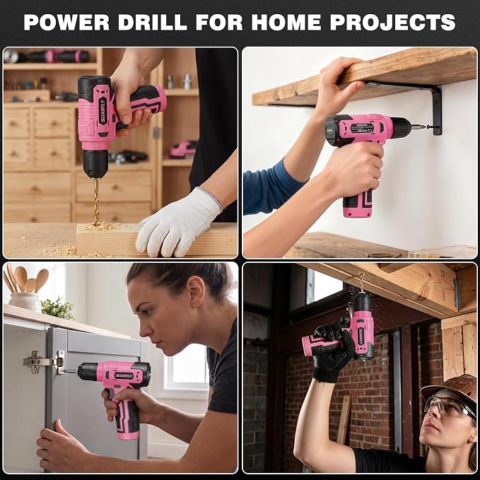 Tool Set, Tool Kit for Home, 8V Cordless Drill Set, 157PCS Tool Kit with Drill, General Household Hand Tool Box with Storage Case, Power Drill Kit for Women and Men, Home Maintenance and Repairs(Pink)
