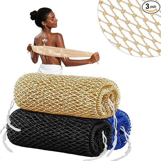 Cleangor 3Pcs African Net Sponge Authentic with Knots - Exfoliating Body | Scrubber for All Skin Types, African Bath Sponge, Wash Cloth, Gentle Exfoliation Shower Rag for Women Daily Use