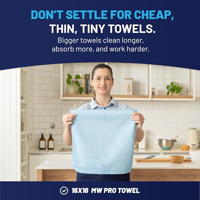 MW Pro Microfiber Cleaning Cloth | Blue Green Red Yellow | 12 Pack | 16” x 16” | All Purpose Microfiber Towels - Clean, Dust, Polish, Scrub, Absorbent