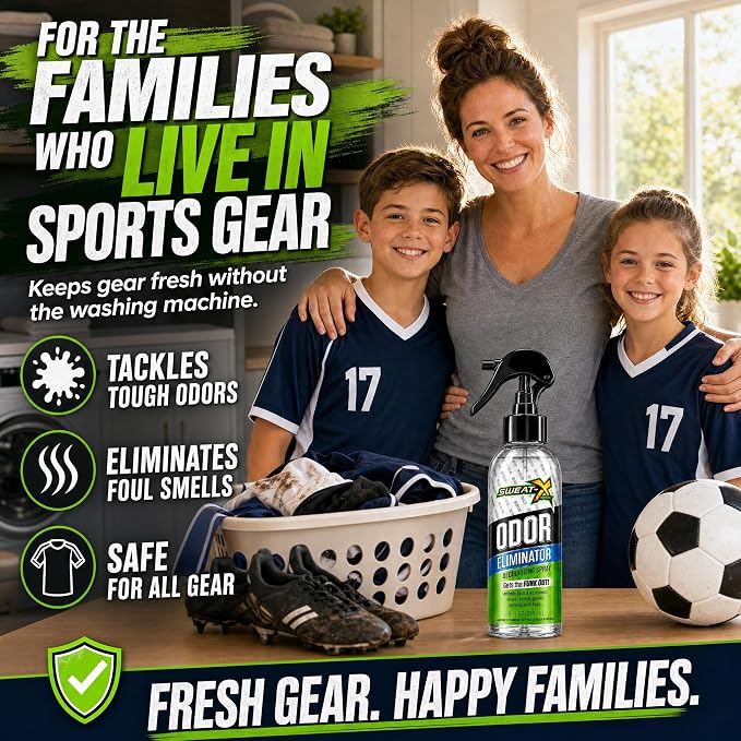 SWEATX Odor Eliminator Spray for Shoes and Clothes, Active Fresh, 8 fl oz | Certified Asthma and Allergy Friendly, Hypoallergenic and Unscented, Gentle on Sensitive Skin, For Activewear and Everyday