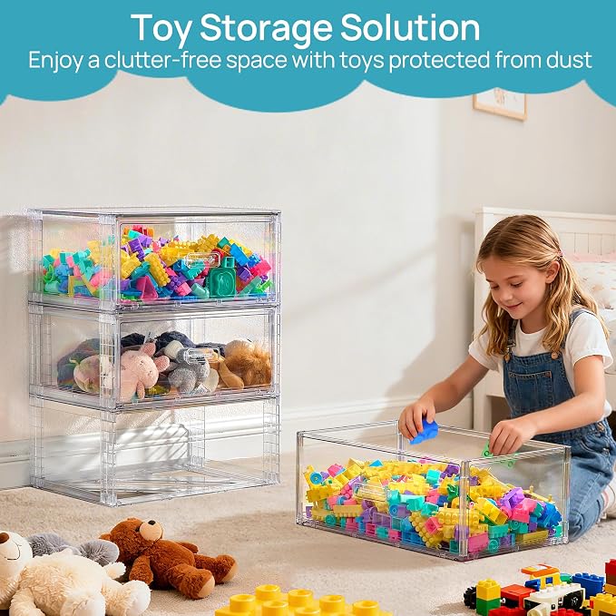 Vtopmart 2 Pack Large Clear Stackable Storage Drawers 23QT, Easily Assemble Plastic Closet Storage Bins, Dust-Proof UnderBed Organizer for Clothing, Sweater Organization