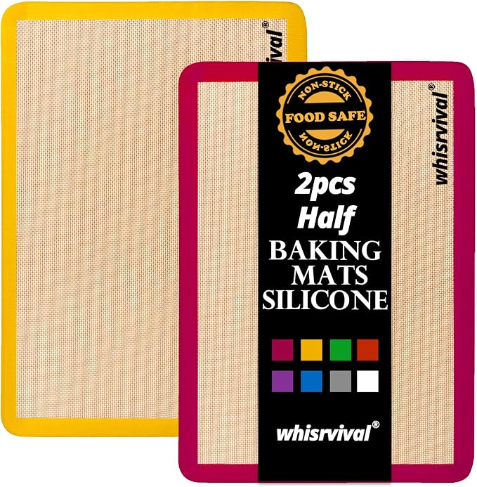 Silicone Baking Mat, 2 colors Half Sheet(16.5"x11.6") Non-Stick Baking Mat, Food Safe Silicone Mats for Baking Cookies, Macarons, Vegetables, 480℉ Heat Resistant (Deep Raspberry & Amber)