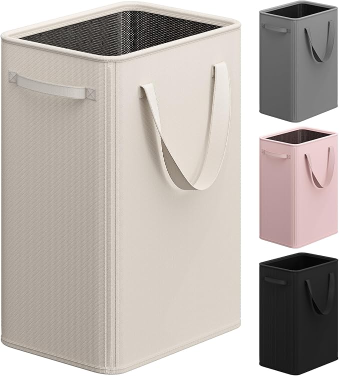 Optish 90L Slim Laundry Hamper, Baby Hamper for Nursery with Handles, Large Laundry Basket for Dorm, Bedroom, Living Room, Collapsible Laundry Basket, White