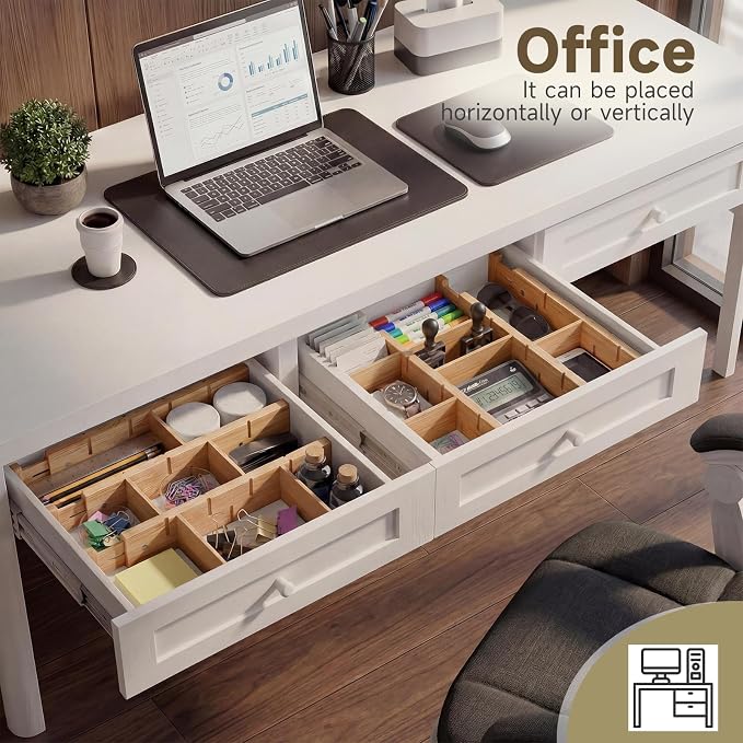 Bamboo Drawer Dividers, Expandable Kitchen Drawer Organizer | Include 4 Dividers, 4 Small Inserts and 4 Medium Inserts for Home, Office, Dressers