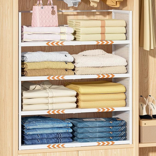 Expandable Closet Organizers and Storage, 2 Pack Stackable Closet Shelves | Metal Expandable Clothes Sweater Shelf Organizer for Closet