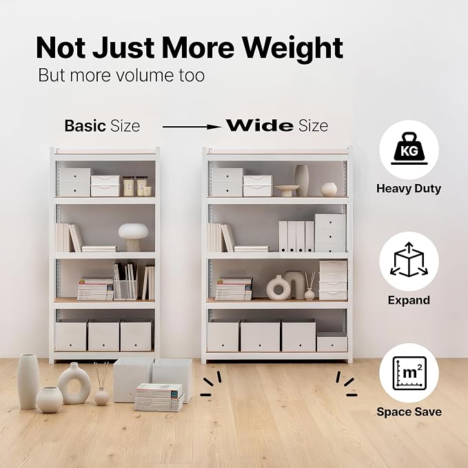 HOMEDANT House 48.1" W Deep 5 Tier Heavy Duty Garage Shelving Adjustable Metal Rack Storage Shelves Standing Shelf Unit Organizers Industrial Warehouse Basement White 1Pack
