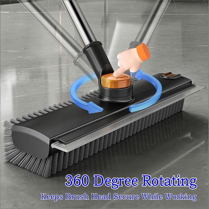 4 in 1 Floor Scrub Brush with Squeegee Long Handle Grout Brush 52'' 2026 Upgraded Multi-Functional Stiff Bristle Cleaning Scrub Brush Rotating Tile Brush for Cleaning Bathroom Patio, Pool, Garage