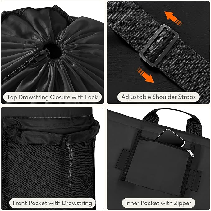 Lifewit Laundry Bag Backpack Travel, 120L, Black | Extra Large Bag with Shoulder Straps and Mesh Pocket for Laundromat, Heavy Duty Basket for Dirty Cloth College Dorm Apartment