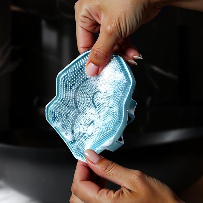 Silicone Shower Scrubber for Body – Exfoliating Loofah Alternative, Zinc & Silver-Infused, Hygienic & Gentle for Sensitive Skin, Durable & Long-Lasting Body Scrubber for Men - Sky Blue