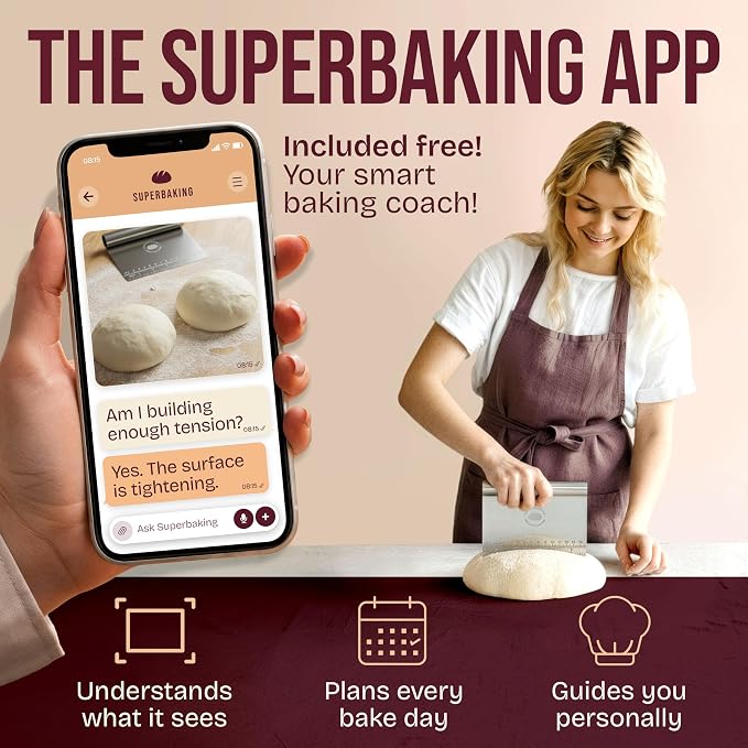 Superbaking Dough Scraper - 6" Wooden Bench Scraper - Dough Cutter with Ruler - Pastry & Cake Scraper - Kitchen Tools Sourdough Baking Supplies - Bread Making Tools & Accessories for Home Bakers