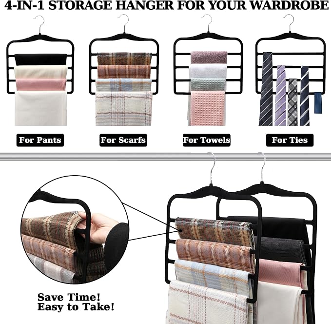 Closet Organizers and Storage, 2 Pack Pants-Hanger-Space-Saving | Velvet Clothes Organization Jeans Trousers Scarf Hangers for Pant-Rack, College-Dorm-Room Essentials for Students Girls Boys