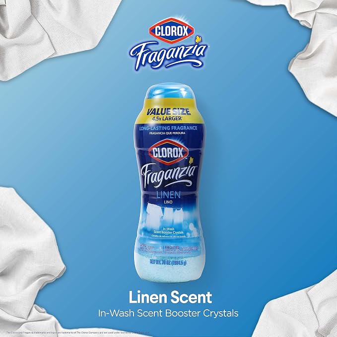 Clorox Fraganzia In-Wash Scent Booster Crystals, Linen Scent, 70 Oz Bottle | In-wash fragrance beads, HE compatible, safe for all fabrics and colors, long-lasting freshness