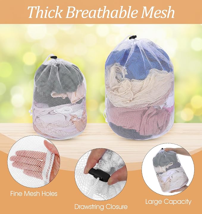 2 Pack Small Mesh Laundry Bags, Reusable Laundry Net with Drawstring for Machine Washable Net Laundry Bag for Travel, College Dorm